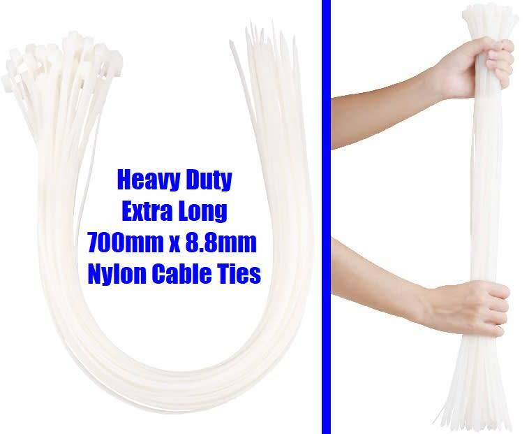 Cable Ties & Organisers 10pcs Giant 700mm Long, 8.8mm Wide Heavy Duty